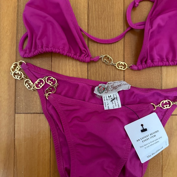 Vintage Gucci 1970’s Monogram Chain Two Piece Bikini Set Size M - Picture 2 of 9